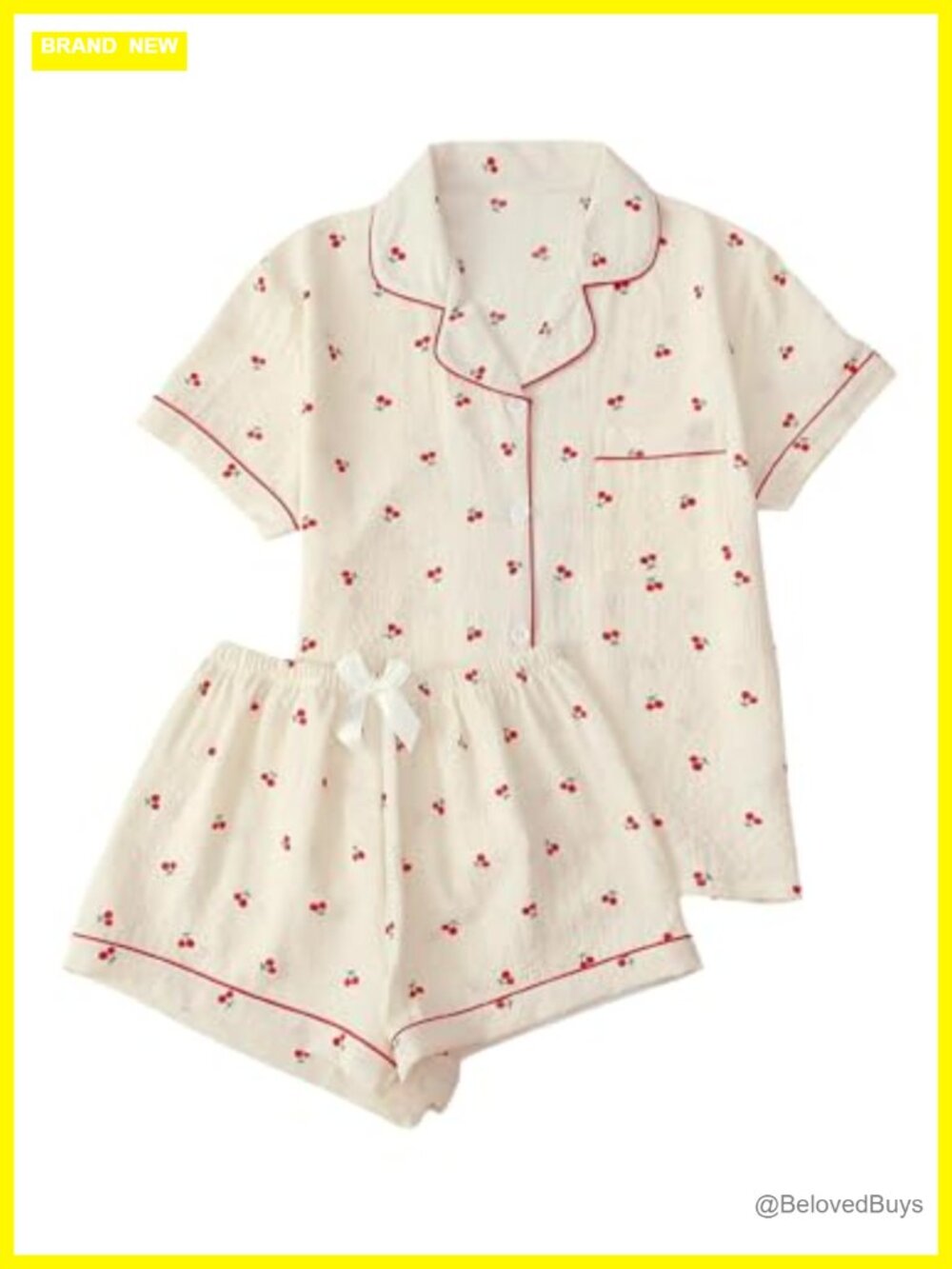 2 Piece Pajama Set Short Sleeve Button Down Top and Shorts Loungewear
